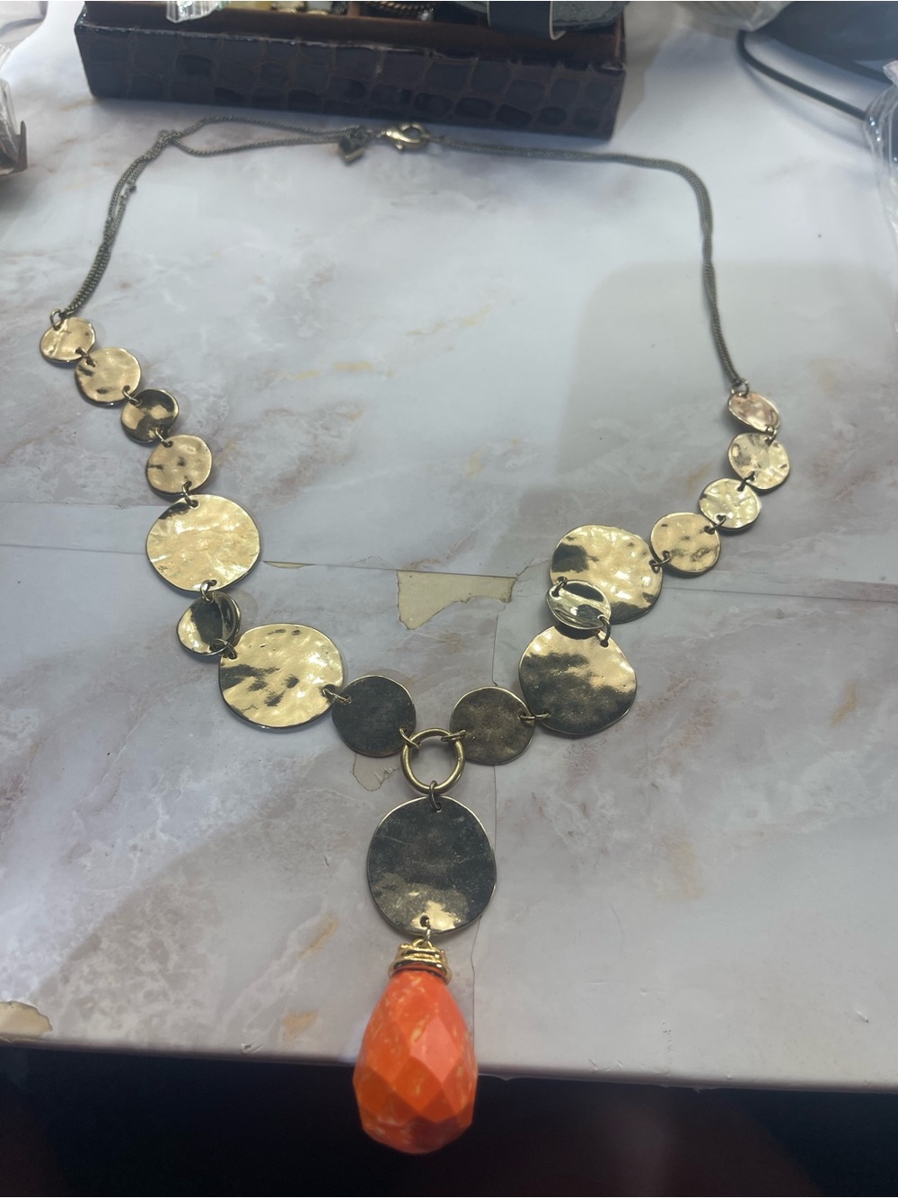 Chico's Gold Hammered Disc Bib Necklace